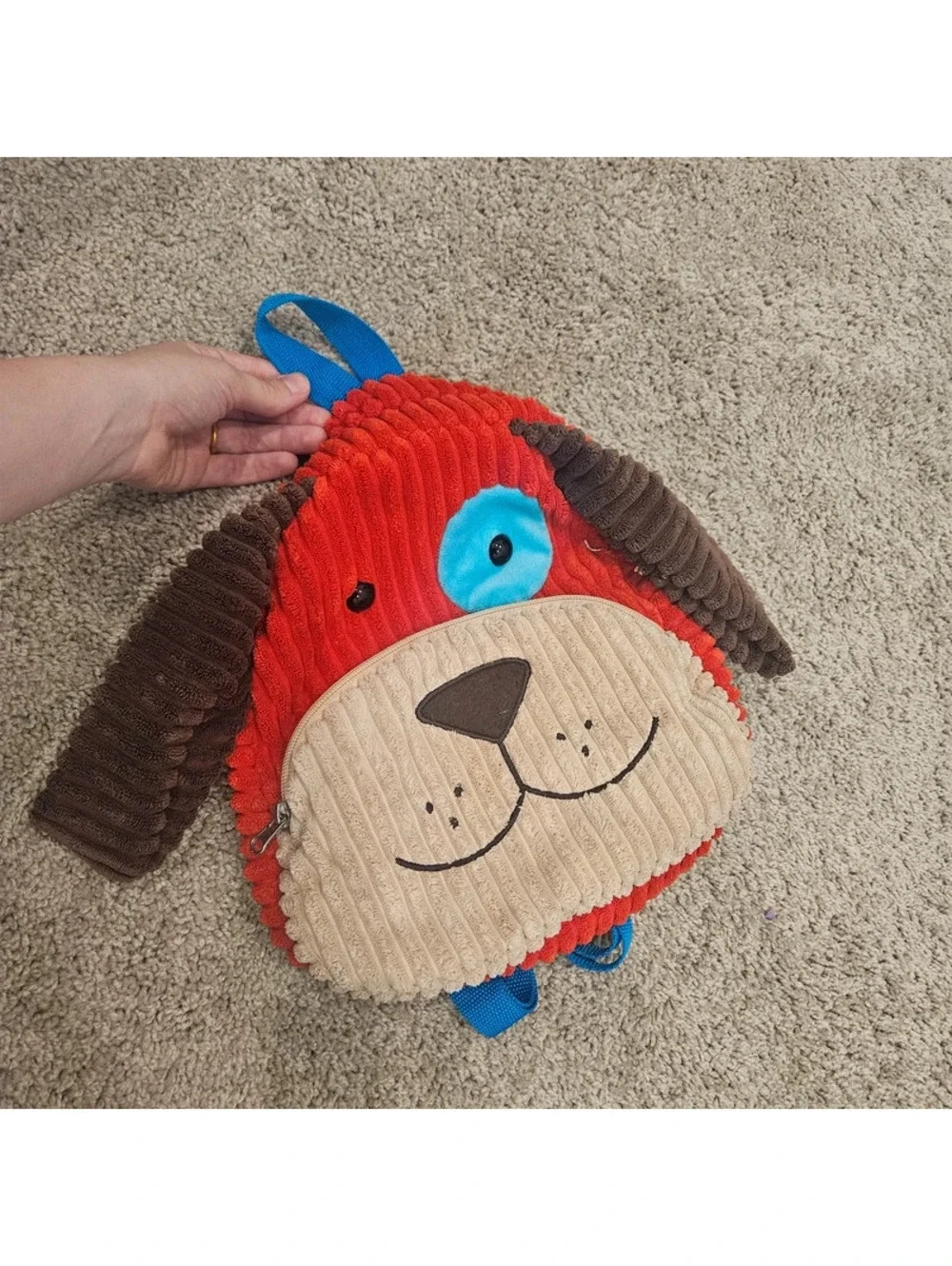 Sassafras Dog CuddlePack Plush Corduroy Kids Backpack Red Brown Blue 2013